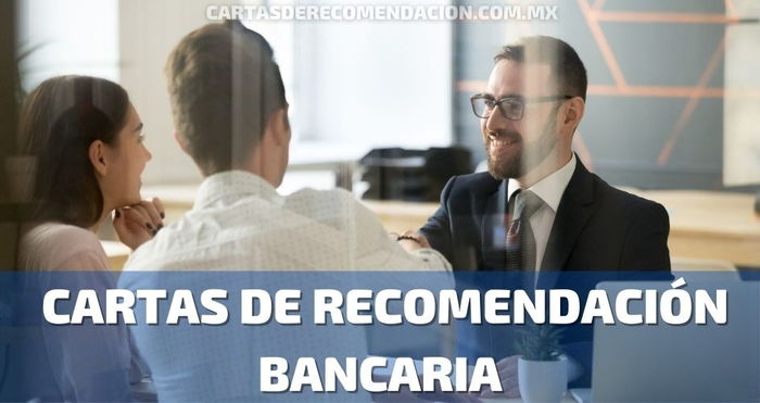 Texto escrito Cartas de Recomendación Bancaria . Imagen de un empleado bancario llegando a un acuerdo con una pareja de clientes.