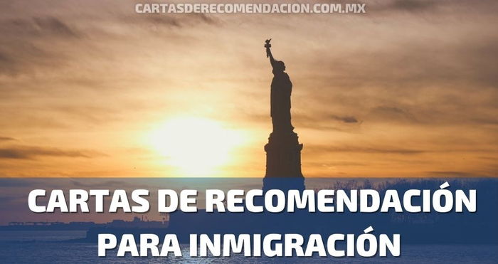Texto escrito Cartas de Recomendación para Inmigración. Imagen de la Estatua de la Libertad al atardecer.