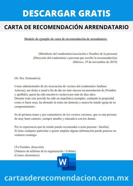 DESCARGAR CARTA DE RECOMENDACION ARRENDATARIO WORD 1