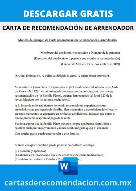 DESCARGAR CARTA DE RECOMENDACION DE ARRENDADOR WORD