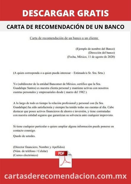 Descarga este ejemplo de carta de recomendación bancaria en formato PDF