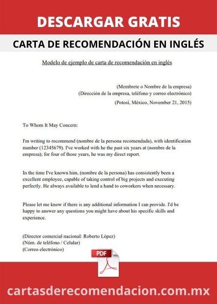 DESCARGAR CARTA DE RECOMENDACION EN iNGLES PDF