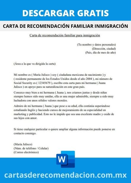 DESCARGAR CARTA DE RECOMENDACION FAMILIAR INMIGRACION WORD