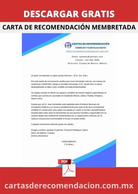 DESCARGAR CARTA DE RECOMENDACION MEMBRETADA DE EMPRESA PDF