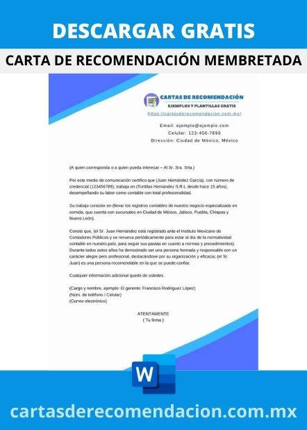 DESCARGAR CARTA DE RECOMENDACION MEMBRETADA DE EMPRESA WORD