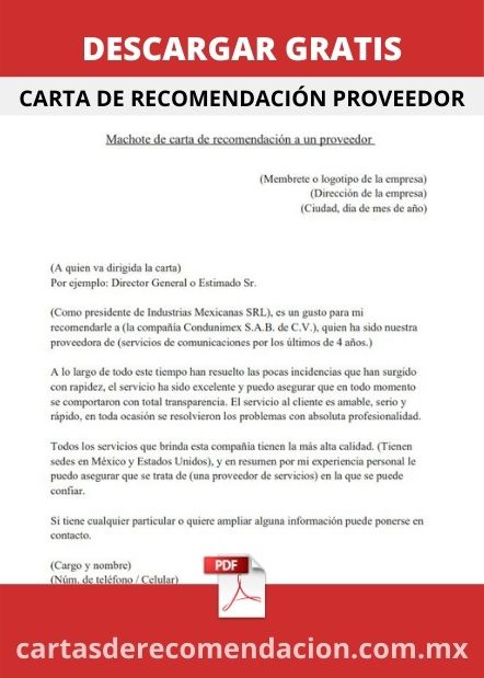 DESCARGAR CARTA DE RECOMENDACION PROVEEDOR PDF