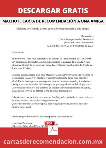DESCARGAR MACHOTE DE CARTA DE RECOMENDACION A UN AMIGA PDF