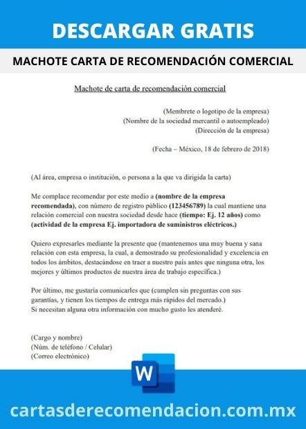 DESCARGAR MACHOTE DE CARTA DE RECOMENDACION COMERCIAL WORD