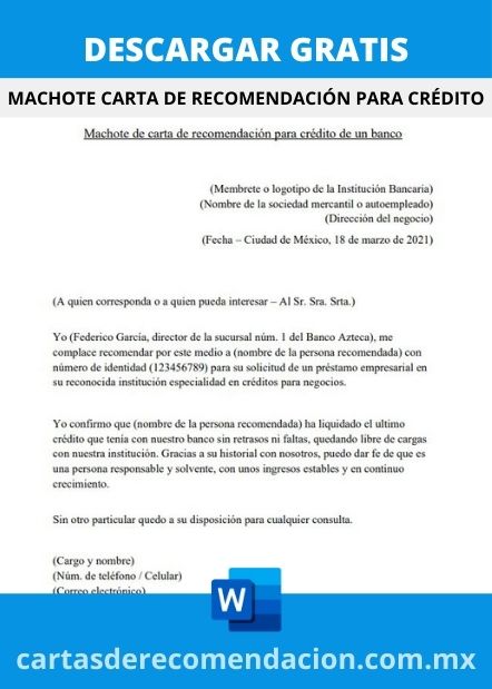 DESCARGAR MACHOTE DE CARTA DE RECOMENDACION PARA CREDITO WORD